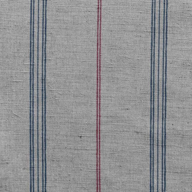 Elise Denim-Cherry - Linen Cotton mix curtain fabric, Red & Blue stripes