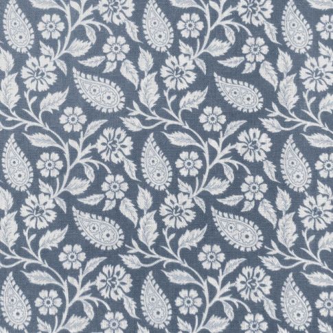 Sonja Agate Blue - Gardintyg, Blått vackert paisley mönster, 100% linne