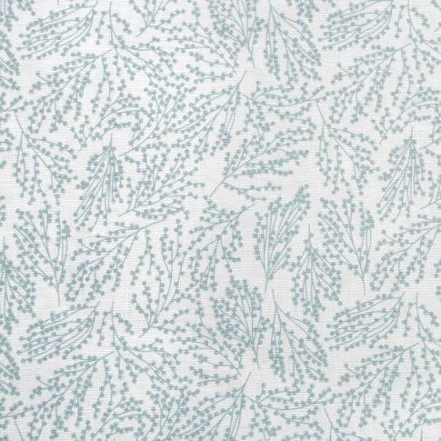 Lisbell Aqua-WHT - Vitt linnetyg med Ljusblått botaniskt mönster