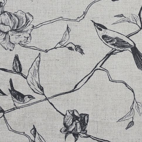 Gardenia Ash - Grått botaniskt mönster med fåglar