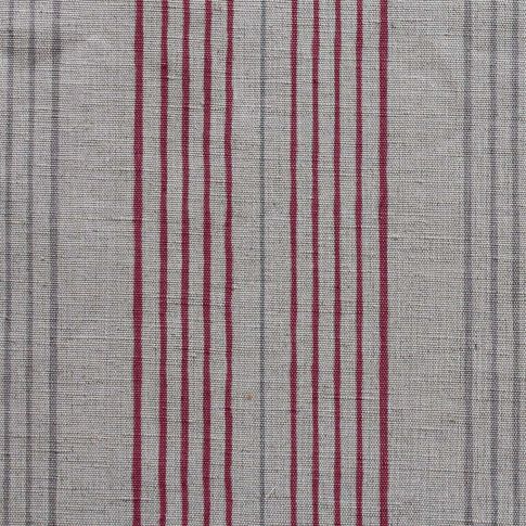Else-Cherry-  Linen Cotton mix curtain fabric, Red & Grey stripes