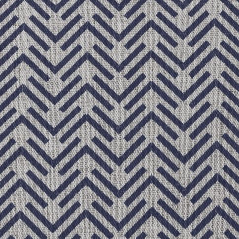 Thea Deep Blue - Öko-Tex gardintyg i naturfärg, mörkblå abstrakt mönster