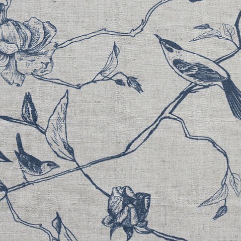 Gardenia Denim - Blått botaniskt mönster med fåglar