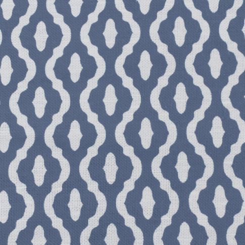 Oona Denim - Vitt linnetyg, blått abstrakt mönster