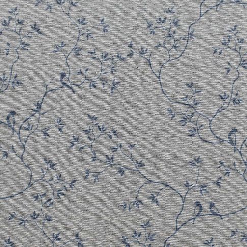 Goldfinch Denim - Curtain fabric with blue botanical print