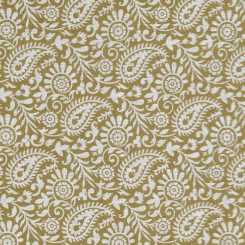 Nora Dijon-WHT - Vitt 100% linnetyg med gult paisley mönster