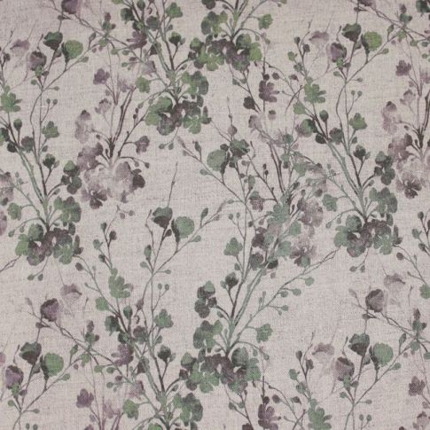FlowerBliss Olive - Gardintyg, Grönt / Grått mönster