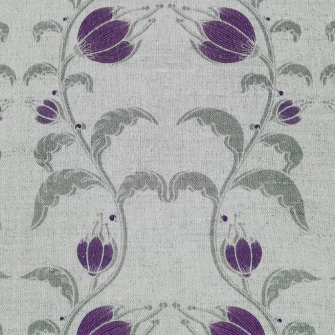 Dana Grape - Halvlinne, lila / grå blomtryck