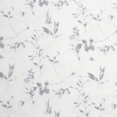Flora Greige-WHT - Vitt linnetyg med Grått botaniskt mönster