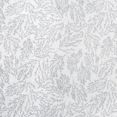 Lisbell Greige-WHT - Vitt linnetyg med Grått botaniskt mönster