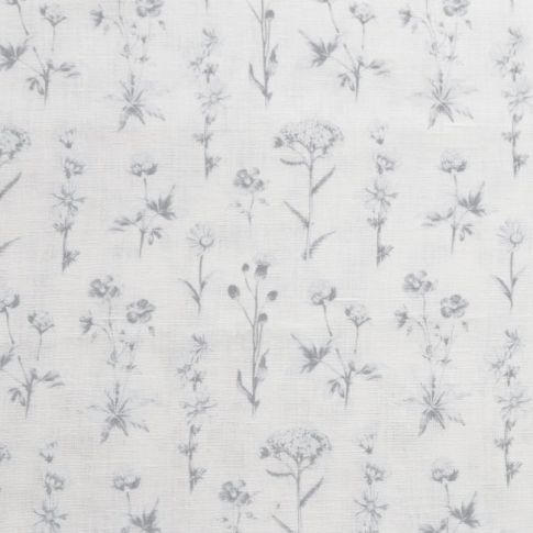 Madelin Greige-WHT - Vitt linnetyg med Grått blommönster