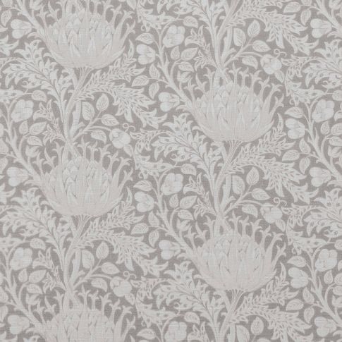 Katarina Grey Sand - Vitt linnetyg med Grått blommönster