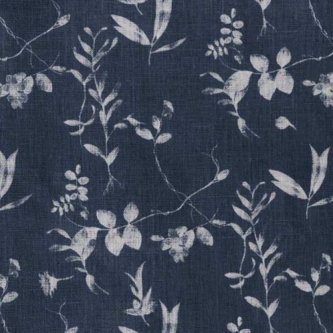 Flora Ink - Curtain fabric with Blue botanical print