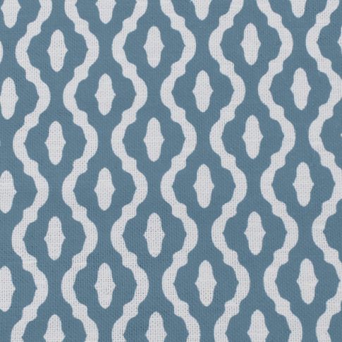 Oona Marine - Vitt linnetyg, blått abstrakt mönster