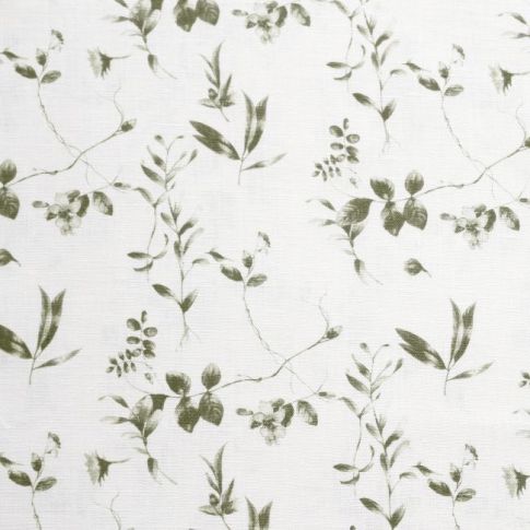 Flora Moss-WHT - Vitt linnetyg med Grönt botaniskt mönster