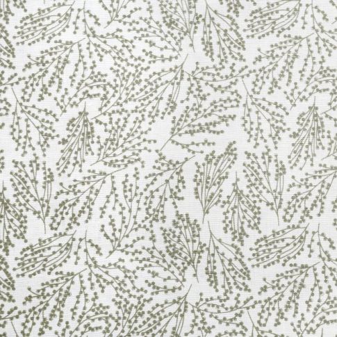Lisbell Moss-WHT - Vitt linnetyg med Grönt botaniskt mönster