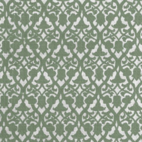 Lola Olive - Vitt Inredningstyg, Olivgrönt modernt mönster