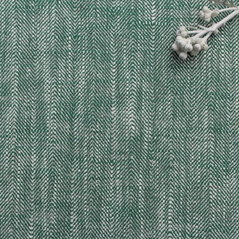  Ria Emerald - linne-bomullstyg med fiskbensväv, grönt och vit