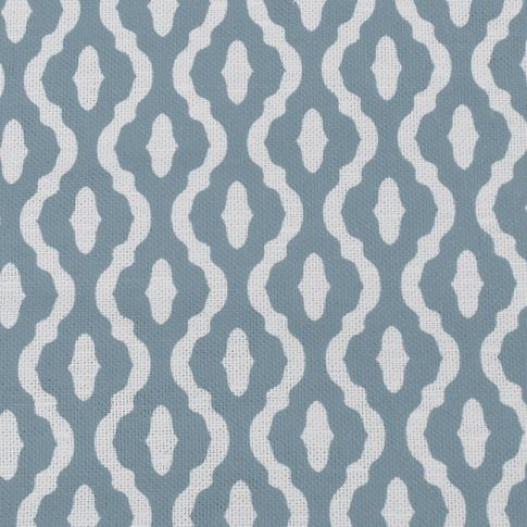 Oona Shadow Blue - White linen fabric, Blue abstract print