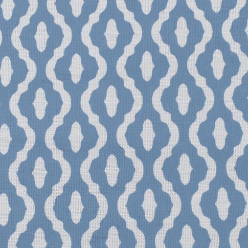 Oona True Blue - Vitt linnetyg, blått abstrakt mönster